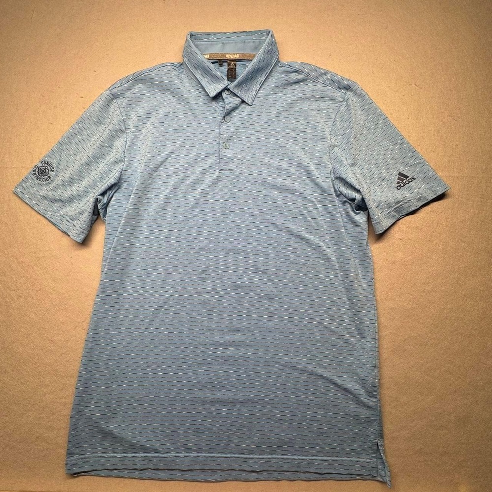 Adidas Golf Mens Blue Striped Polo Shirt Sunrise Country Club Size Medium